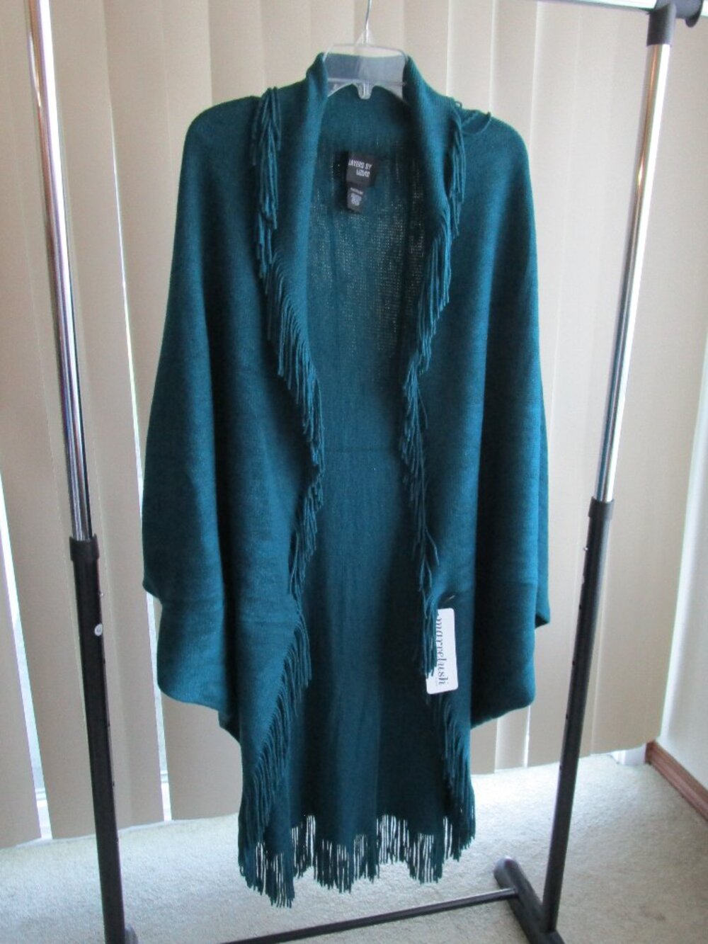 Layers by Lizden Fringed Cocoon Style Cardigan Plus One Size - dark teal